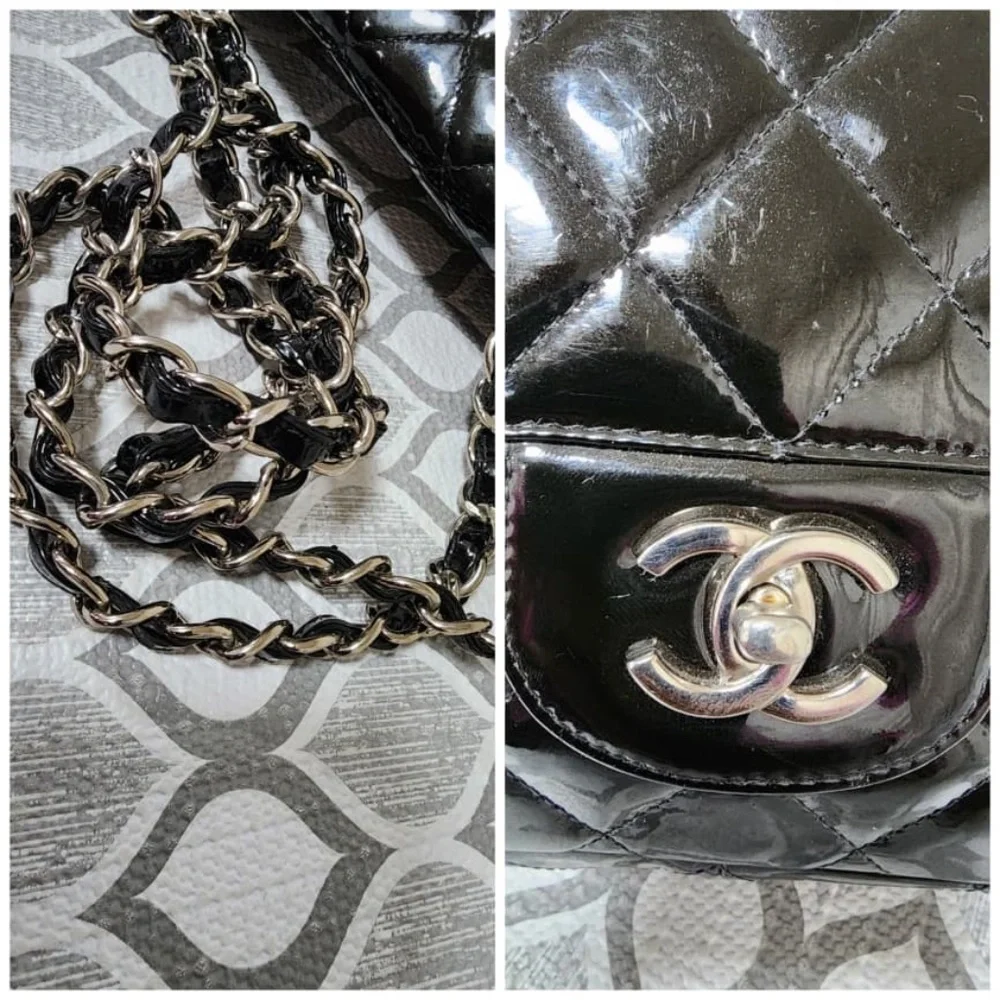 Authentic Chanel Quilted Patent Leather Maxi Classic Single Flap Bag